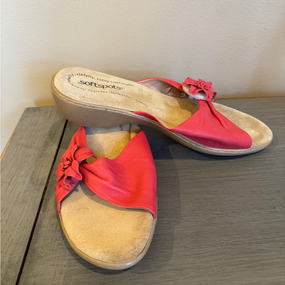 Softspots Pink Coral Leather Open Toe 11 W‎ Style 7302612 Style Floral